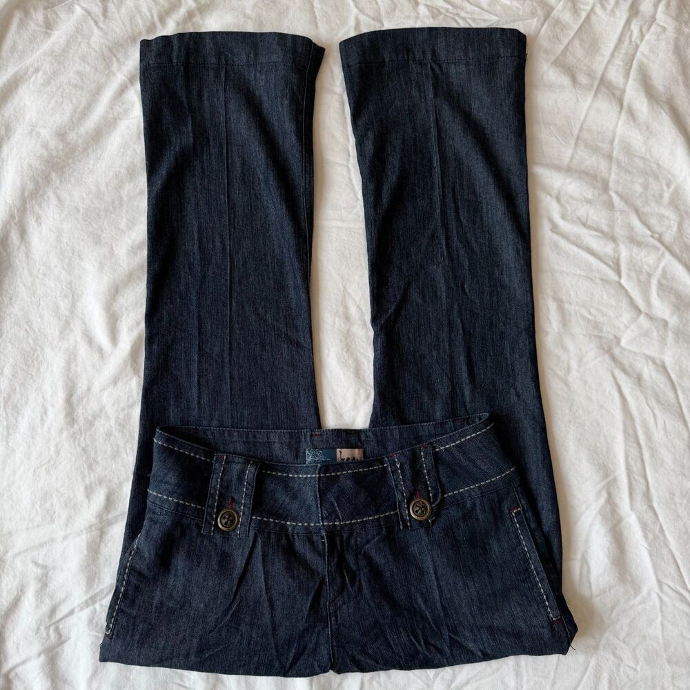 Beau Denim Trouser Jeans Dark Wash Wide Leg Bootcut Contrast Stitch 6P Petite